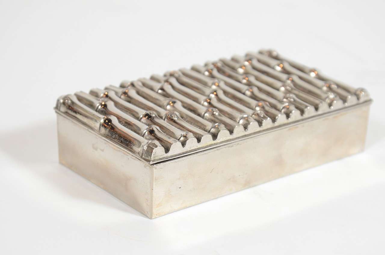 Mid Century Silver Plated Lidded Box with Bamboo Design