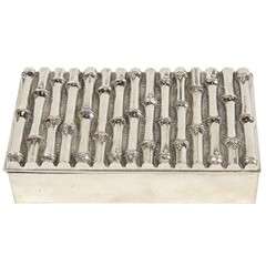 Mid Century Silver Plated Lidded Box with Bamboo Design