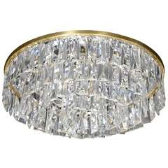 Modernist Cut Crystal  Chrome 
Brass Four Tiered Flush Mount Chandelier
