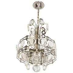Modernist Crystal Disk Chandelier with Brushed Nickel Fittings by Scolari