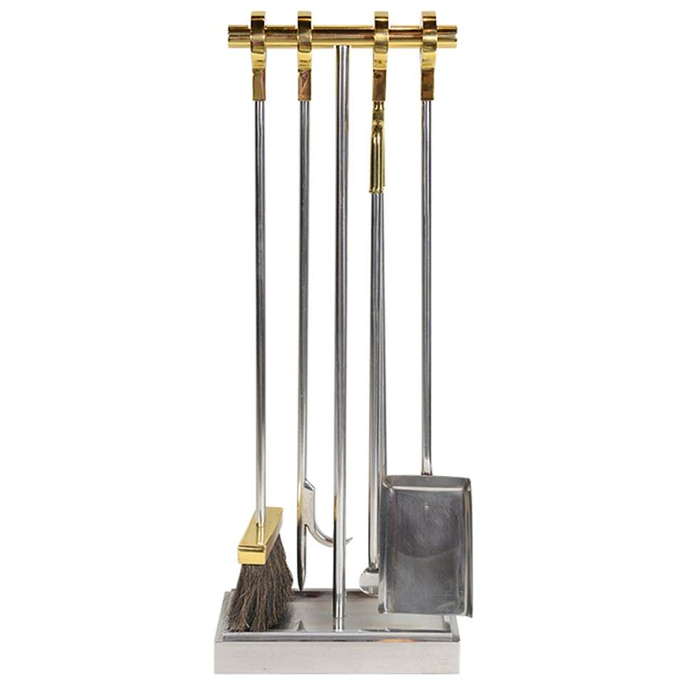 Modernist Firetool Set in Brass and Brushed Nickel at 1stdibs