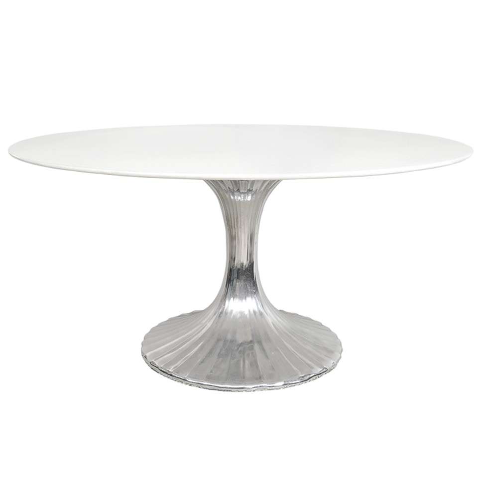 Modernist White Granite and Fluted Metal Base Dining Table at 1stDibs
