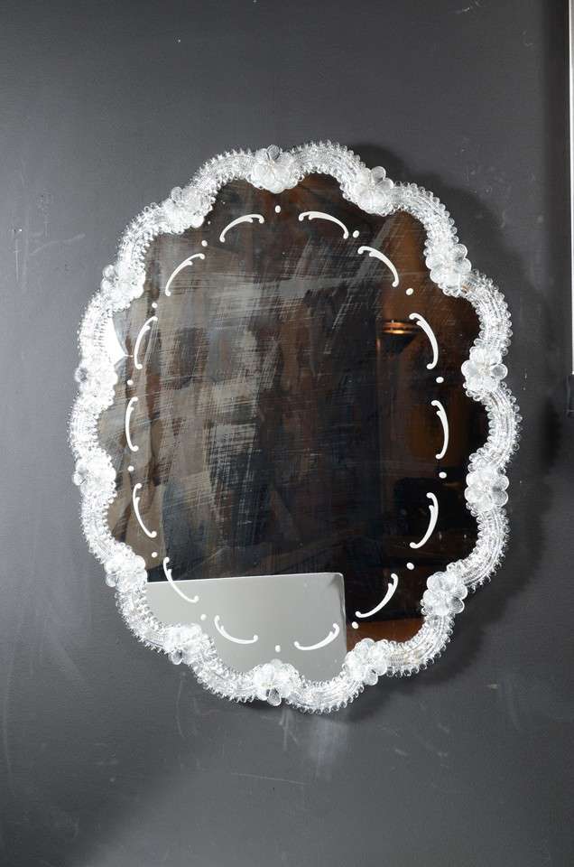Elegant Scalloped Mirror with Murano Glass Appliqués at 1stDibs