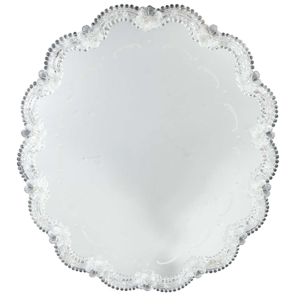 Elegant Scalloped Mirror with Murano Glass Appliqués at 1stDibs