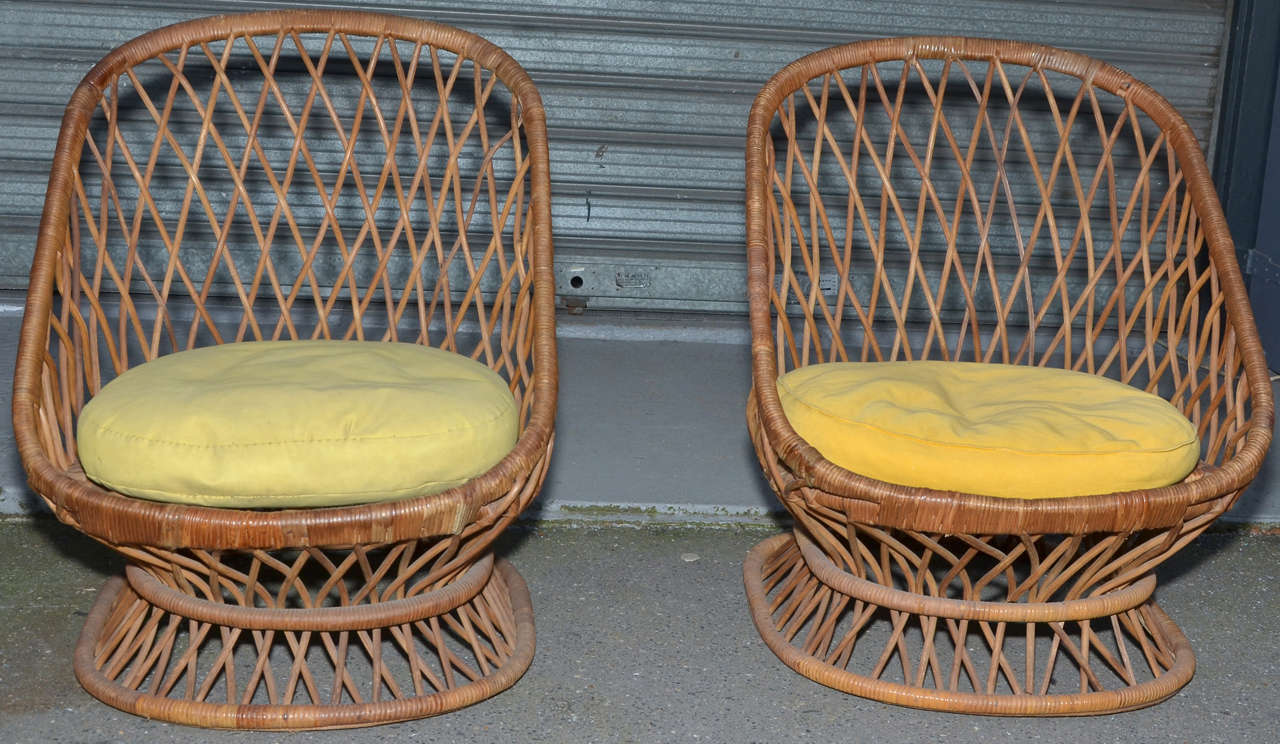 French Jean Royère Documented Genuine Riviera Rattan Chairs from the 1950s For Sale