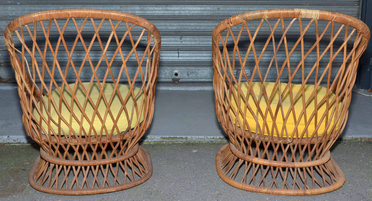Mid-20th Century Jean Royère Documented Genuine Riviera Rattan Chairs from the 1950s For Sale