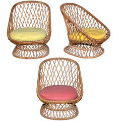 Jean Royère Documented Genuine Riviera Rattan Chairs from the 1950s