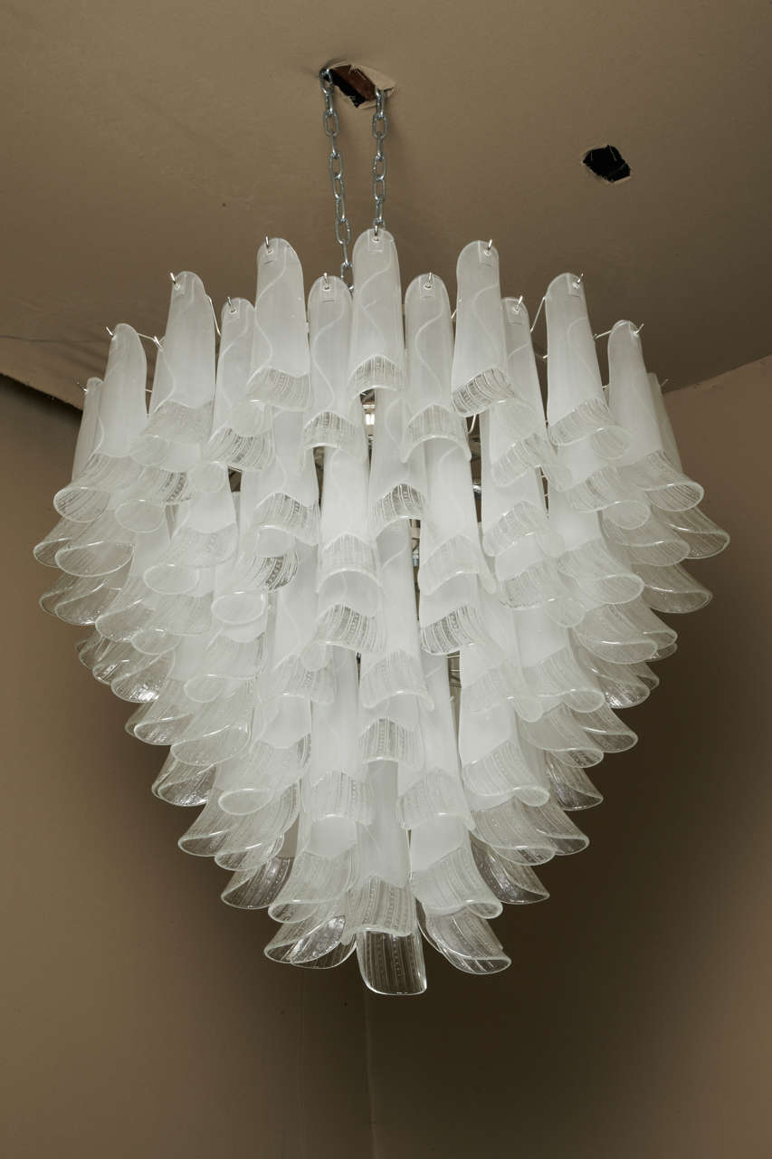 1960s Murano glass chandelier composed of leaf-shaped elements. Twelve lights. Wired for European use.