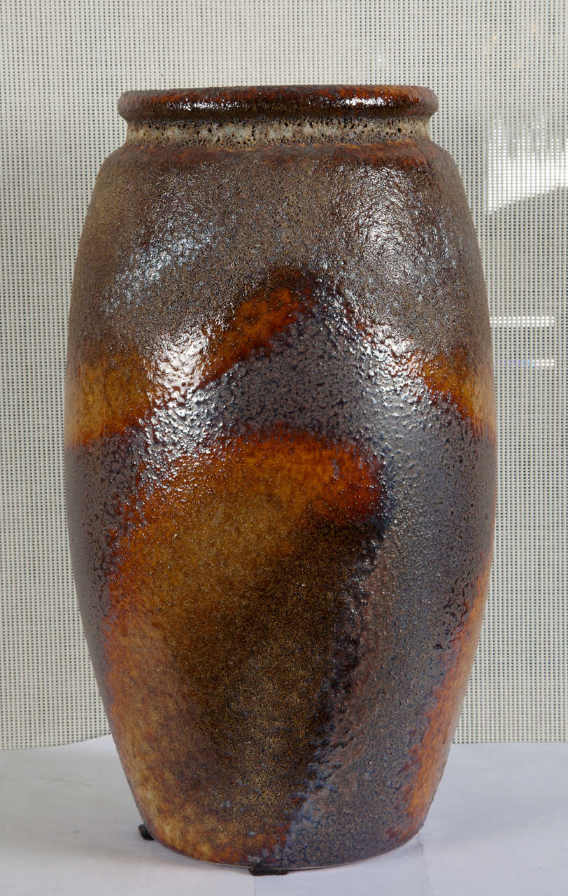 1930s glazed terracotta vase, with two firing passages.