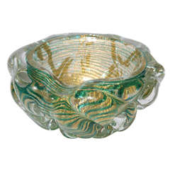 Barovier 
Toso Emerald and Gold Murano Glass Bowl