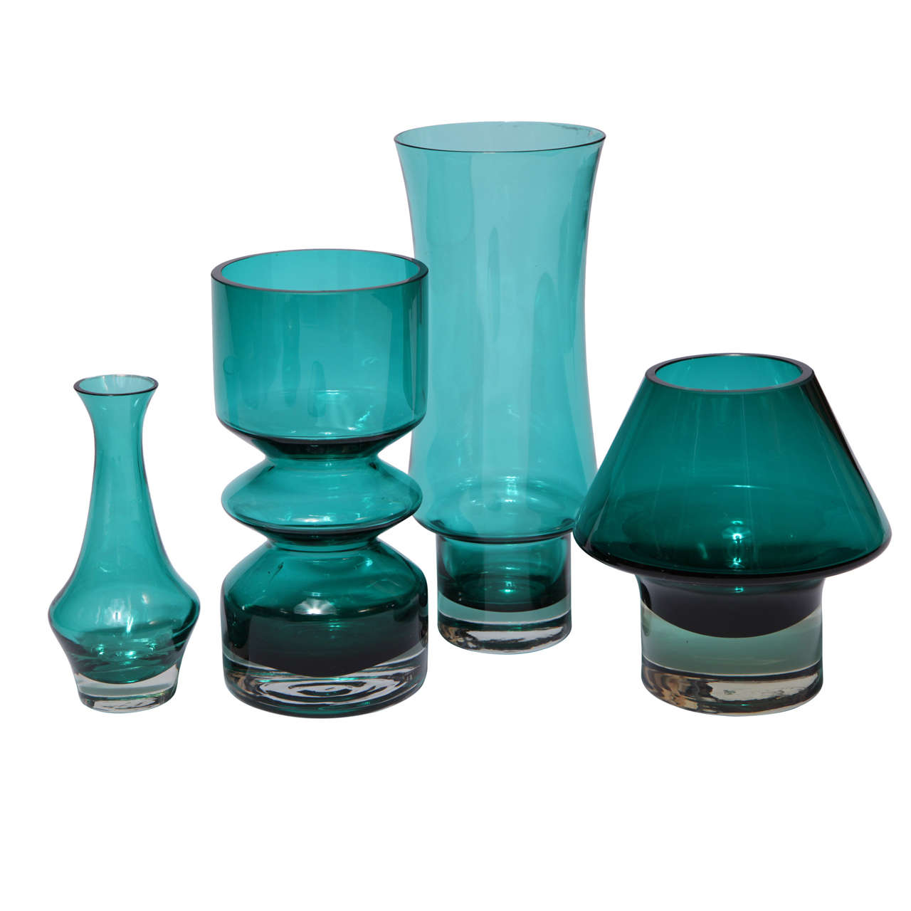 Grouping of Finnish Teal Green Vases