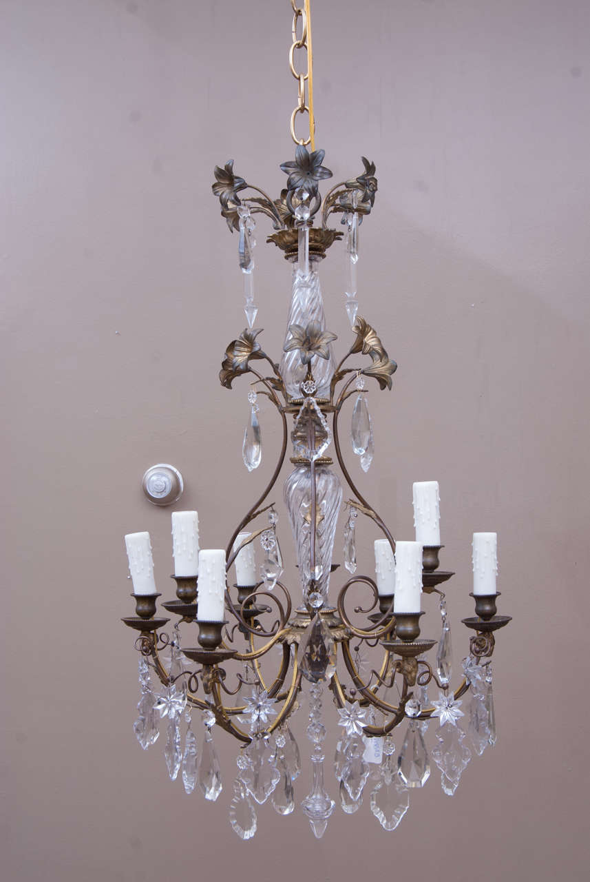 Foliate Gilt Brass and Crystal Chandelier