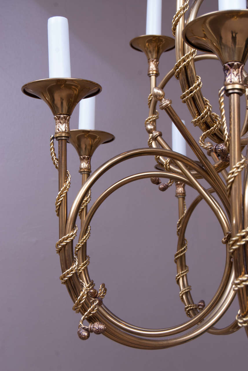 Neoclassical Regency Style Cast Brass, Twelve-Light Chandelier