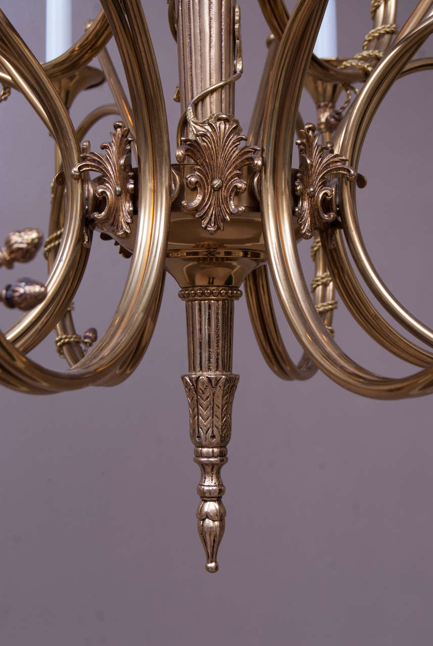 Lacquered Regency Style Cast Brass, Twelve-Light Chandelier
