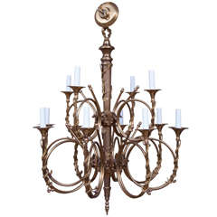 Vintage Regency Style Cast Brass, Twelve-Light Chandelier