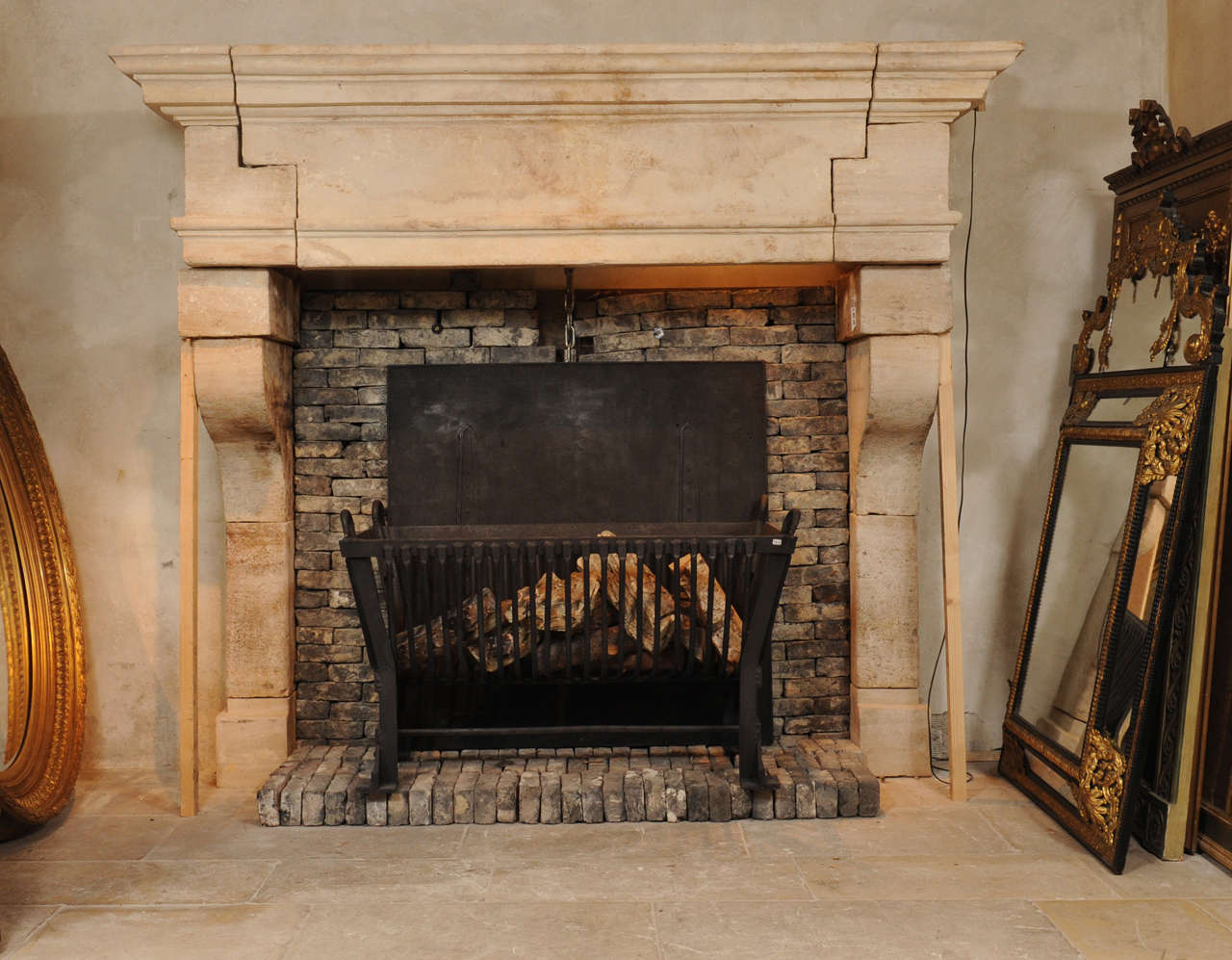 A Large 17th C French Limestone Castle Fireplace Mantel Piece
