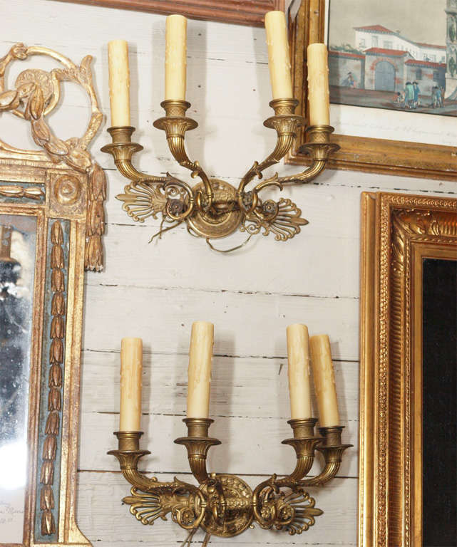 Pair Bronze Dore Empire Sconces