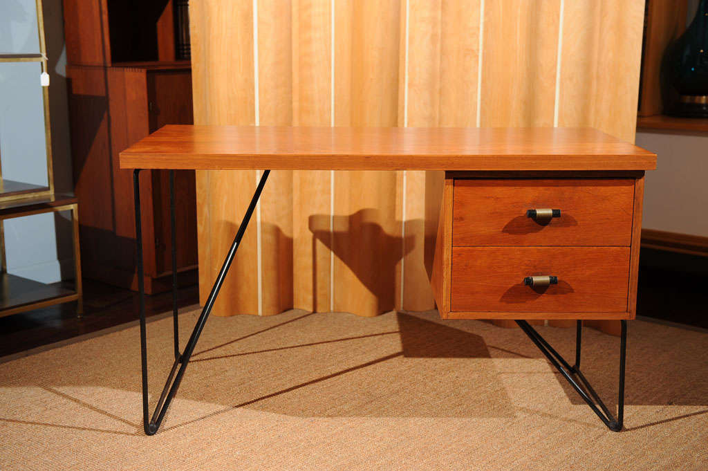 Muriel Coleman designed desk for Pacifica group, made from Phillipine mahogany and steel hairpin legs. Excellent condition.