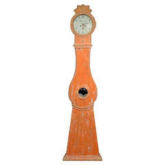 Antique 19th Century Swedish Orange Painted Floor Clock, Commonly Called Mora Clock