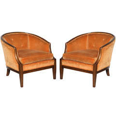 1960's Walnut Frame and Burnt Orange Club Chairs
