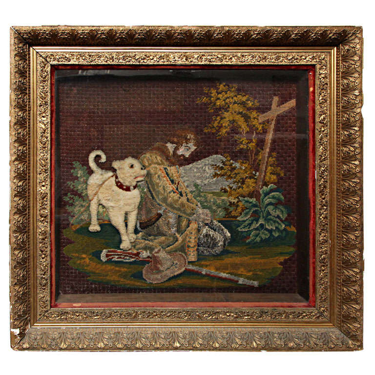 Antique Needlepoint in Shadowbox Frame at 1stDibs
