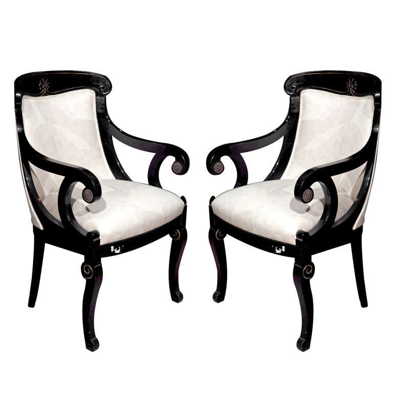Pair of Hollywood Regency Style Ebonized Armchairs