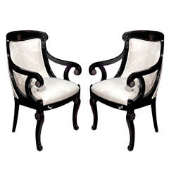 Pair of Hollywood Regency Style Ebonized Armchairs 12