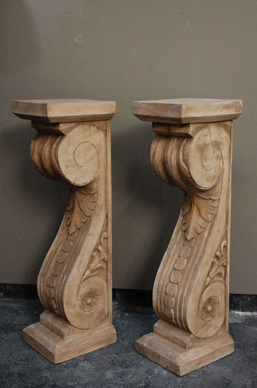 A Pair of Vintage Carved Wood Pillars