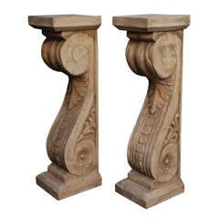 A Pair of Vintage Carved Wood Pillars