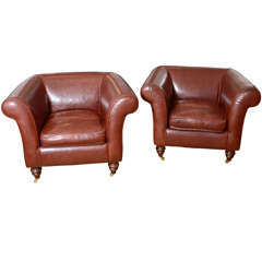 Pair of 1960's Leather Library Club Chairs