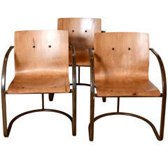 Set of Four 1960's French Ashwood Chairs with Steel Base