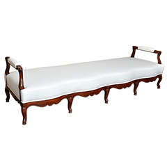 Antique 19th Century French Carved Wood and Upholstered Bench
