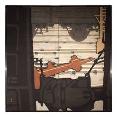 Japanese Screen w/ Modernist Train Motif.