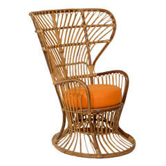 Vintage Rattan Wing Chair