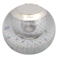 Sterling Silver-Mounted "Controlled Bubbles" Crystal  Inkwell