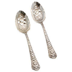 Rare Pair of Sterling Silver "Cluny" Berry Spoons
