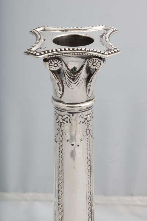 Set of Four Sterling Silver Neoclassical Column-Form Candlesticks In Good Condition In New York, NY