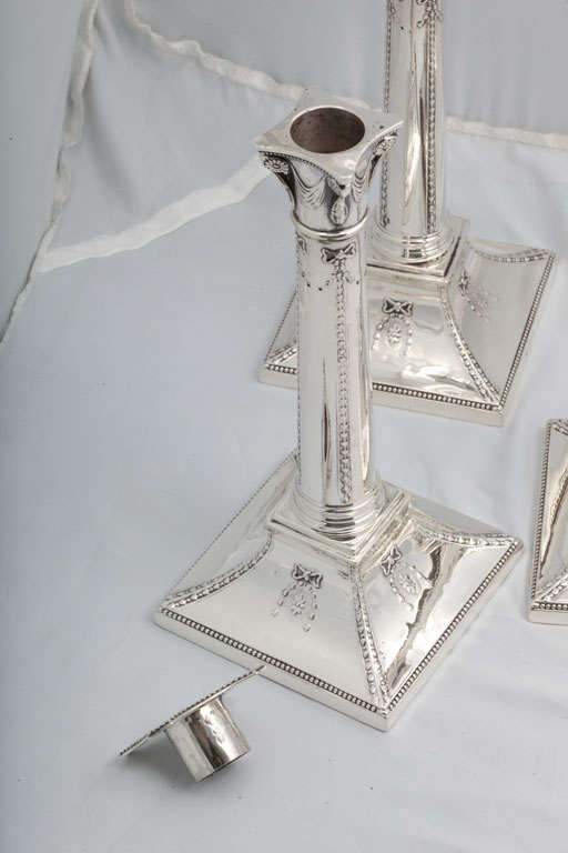 Set of Four Sterling Silver Neoclassical Column-Form Candlesticks 2