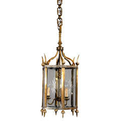 Brass Octagonal Lantern with Etched Glass