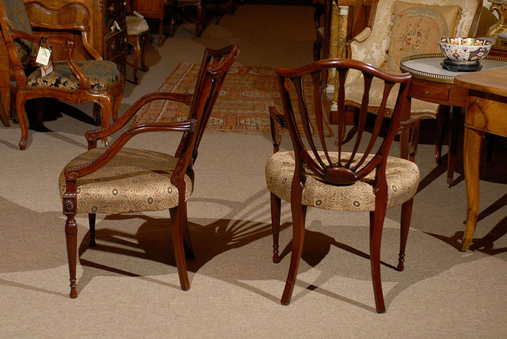 Mid 19th Century English Hepplewhite Style Mahogany Arm Chairs 2
