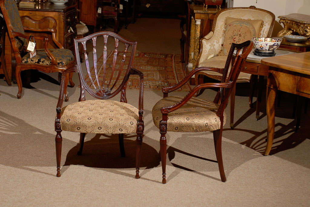 Mid 19th Century English Hepplewhite Style Mahogany Arm Chairs 3