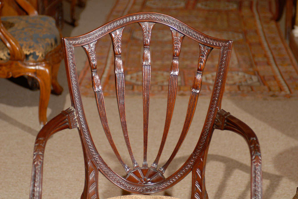 Mid 19th Century English Hepplewhite Style Mahogany Arm Chairs 4