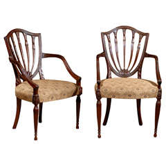 Antique Mid 19th Century English Hepplewhite Style Mahogany Arm Chairs