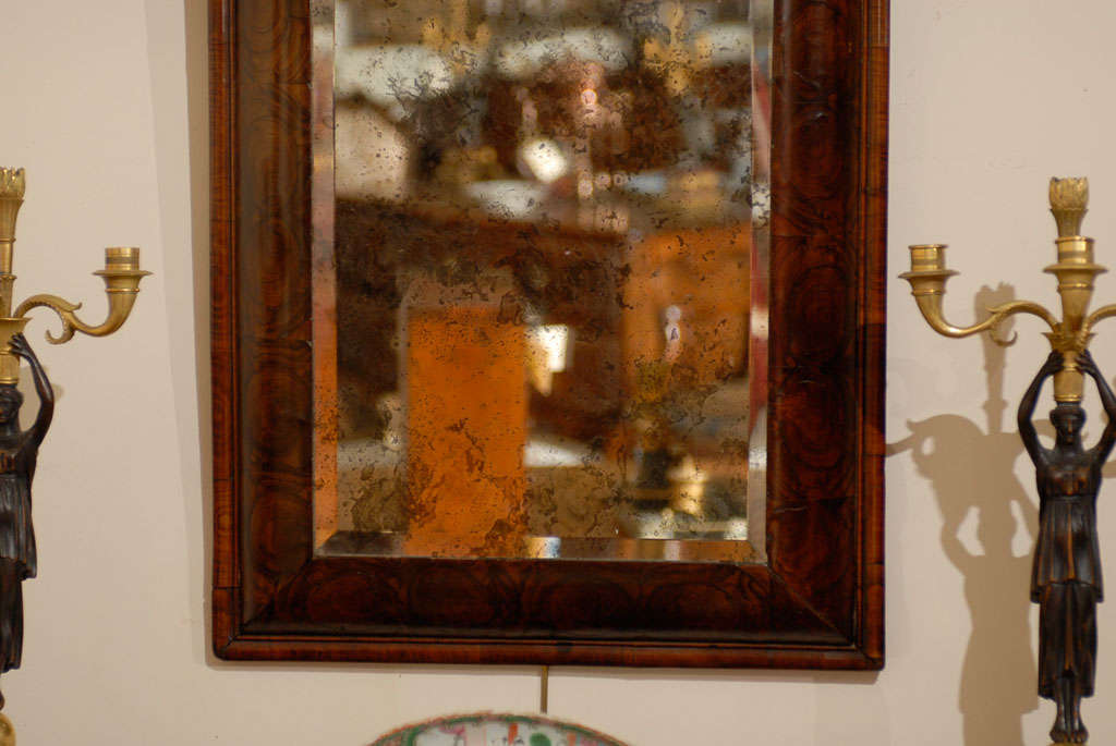 William & Mary English Oyster Veneer Walnut Mirror 1