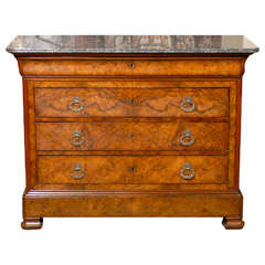 French Empire Style Walnut Commode with grey marble top, c. 1870