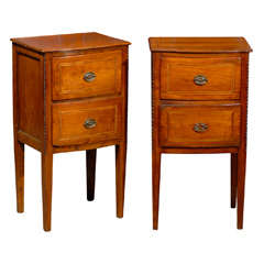 Pair of Italian Fruitwood Bow Front  Commodinis  with inlay