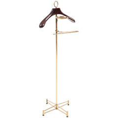 Unique Coat Stand "Valet" in Brass and Wood, Italy 1960s