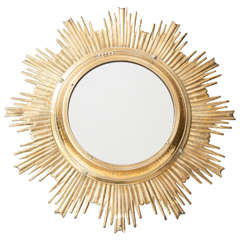 Solid Brass Sunburst Mirror, France 1950s