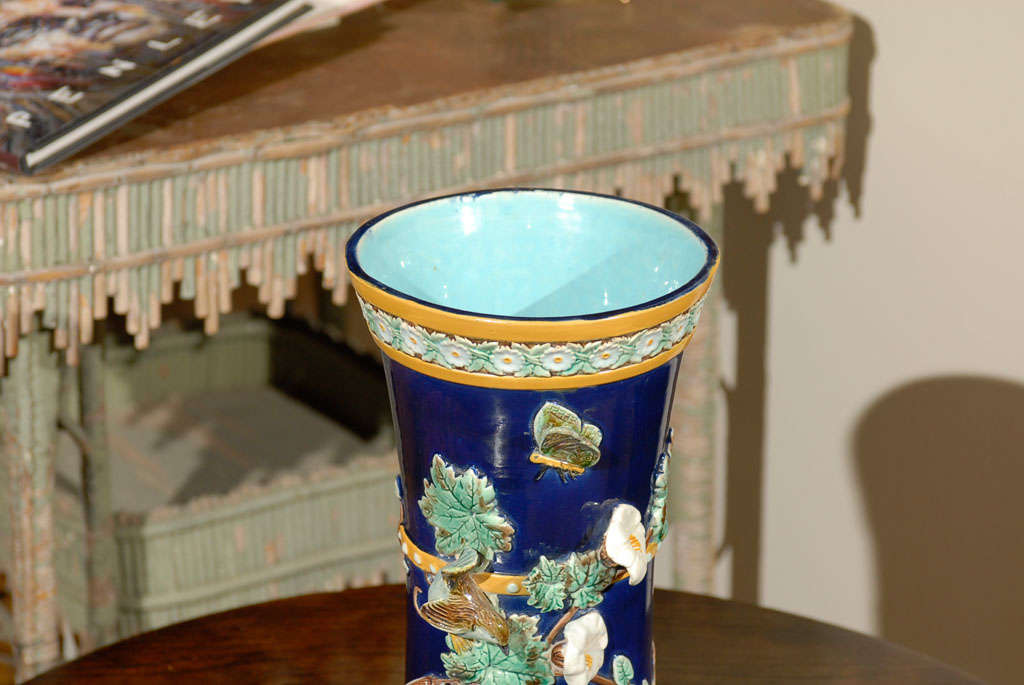 Late Victorian Rare English Majolica Vase by Holdcroft c.1880s For Sale