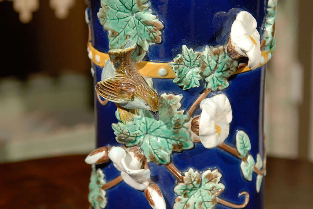 Glazed Rare English Majolica Vase by Holdcroft c.1880s For Sale